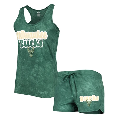 Ensemble de nuit avec débardeur et short Billboard Milwaukee Bucks pour femme Concepts Sport Hunter Green