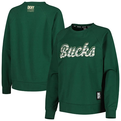 Women's DKNY Sport Hunter Green Milwaukee Bucks Regina Raglan Pullover Sweatshirt