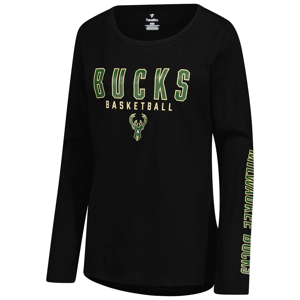 Women's Fanatics Black Milwaukee Bucks Top Baller Long Sleeve T-Shirt
