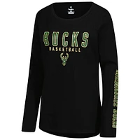 Women's Fanatics Black Milwaukee Bucks Top Baller Long Sleeve T-Shirt