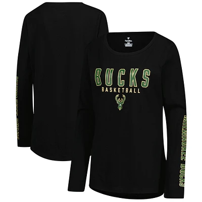 Women's Fanatics Black Milwaukee Bucks Top Baller Long Sleeve T-Shirt