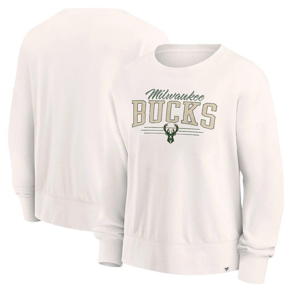 Women's Fanatics Cream Milwaukee Bucks Close the Game Pullover Sweatshirt