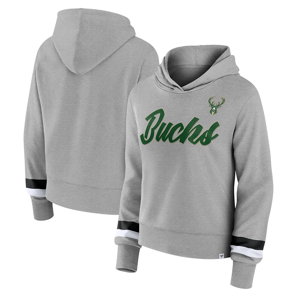 Women's Fanatics Heather Gray Milwaukee Bucks Halftime Pullover Hoodie