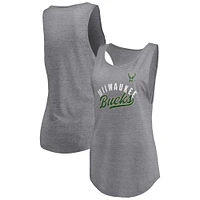 Débardeur tri-blend ouvert à encolure dégagée et manches longues pour femme Fanatics Heathered Grey Milwaukee Bucks