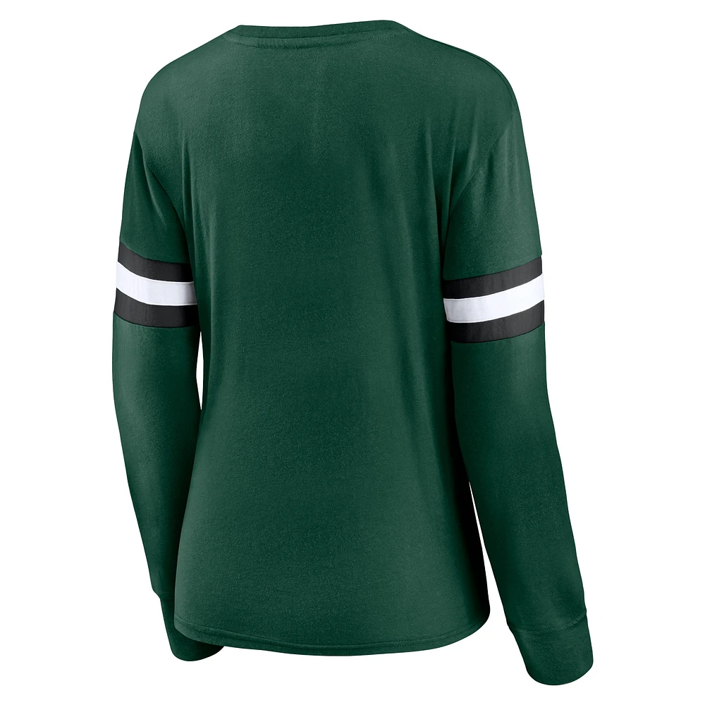 Women's Fanatics Hunter Green Milwaukee Bucks Block Party Striped - Long Sleeve T-Shirt