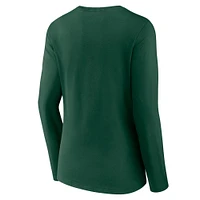 T-shirt à manches longues et col en V emblématique des Milwaukee Bucks Fanatics Hunter Green pour femmes