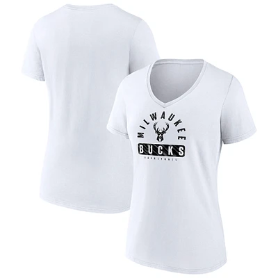 Women's Fanatics White Milwaukee Bucks Bench Warmer V-Neck T-Shirt
