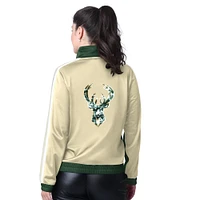 Women's G-III 4Her by Carl Banks Hunter Green/Cream Milwaukee Bucks Rebel Sequin Bling Full-Zip Track Jacket