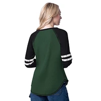 Women's G-III 4Her by Carl Banks Hunter Green/Cream Milwaukee Bucks Winner Waffle Knit Thermal Long Sleeve Tri-Blend T-Shirt