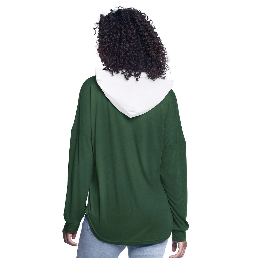 Haut à capuche surdimensionné manches longues pour femme G-III 4Her par Carl Banks Hunter Green Milwaukee Bucks Bench Player