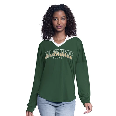 Haut à capuche surdimensionné manches longues pour femme G-III 4Her par Carl Banks Hunter Green Milwaukee Bucks Bench Player