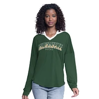 Haut à capuche surdimensionné manches longues pour femme G-III 4Her par Carl Banks Hunter Green Milwaukee Bucks Bench Player