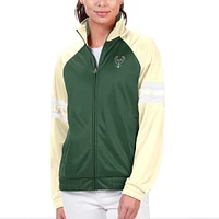 Veste de survêtement entièrement zippée G-III 4Her par Carl Banks pour femmes Hunter Green Milwaukee Bucks Main Player Raglan strass