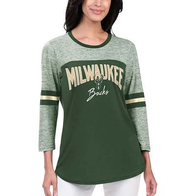 T-shirt à manches 3/4 G-III 4Her par Carl Banks pour femmes Hunter Green Milwaukee Bucks Play the Game