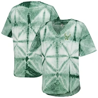 T-shirt surdimensionné à col en V tie-dye raglan G-III 4Her par Carl Banks pour femmes Hunter Green Milwaukee Bucks Tournament