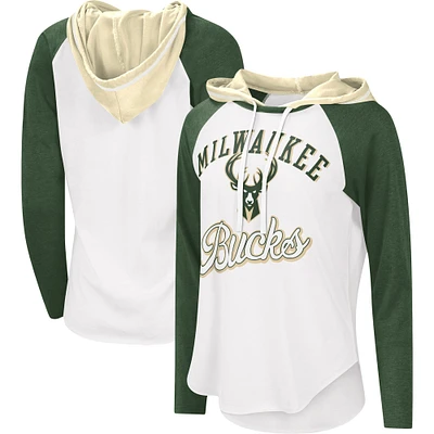 T-shirt à manches longues pour femme G-III 4Her by Carl Banks Blanc Milwaukee Bucks MVP Raglan Hoodie