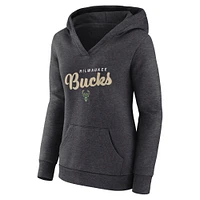 Women's  Heather Charcoal Milwaukee Bucks Triumphant V-Neck Pullover Hoodie