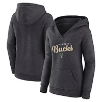 Women's  Heather Charcoal Milwaukee Bucks Triumphant V-Neck Pullover Hoodie
