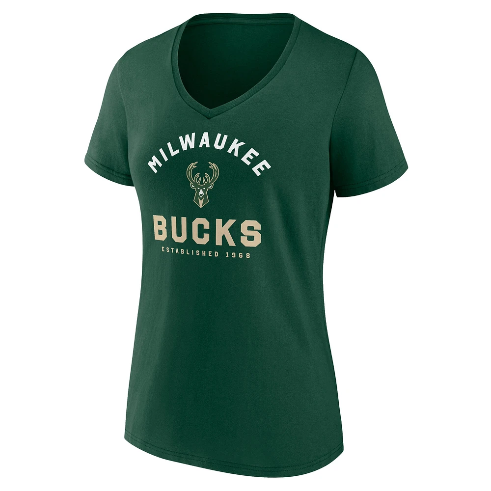 Women's  Hunter Green Milwaukee Bucks Unrivaled V-Neck T-Shirt