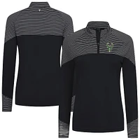 Women's Levelwear Black Milwaukee Bucks Classic Stripes Quarter-Zip Top