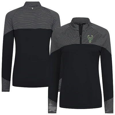 Women's Levelwear Black Milwaukee Bucks Classic Stripes Quarter-Zip Top