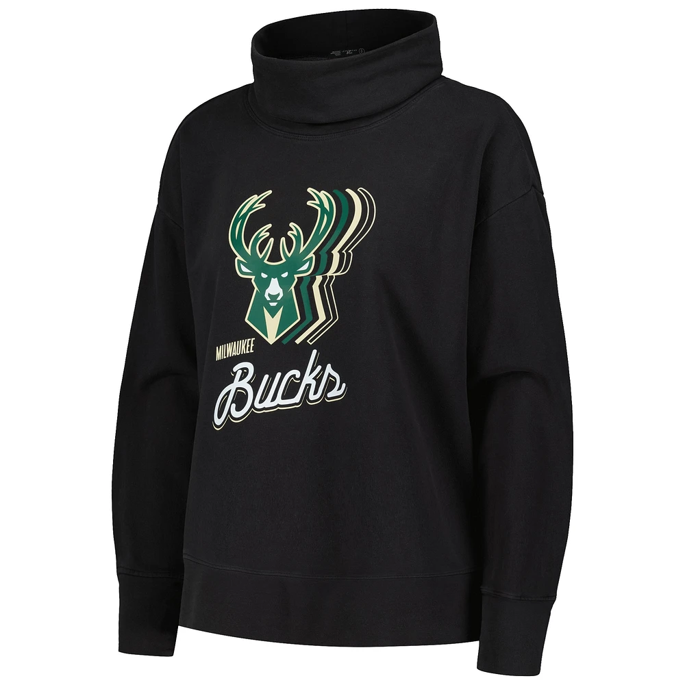 Women's Levelwear Black Milwaukee Bucks Sunset Pullover Sweatshirt