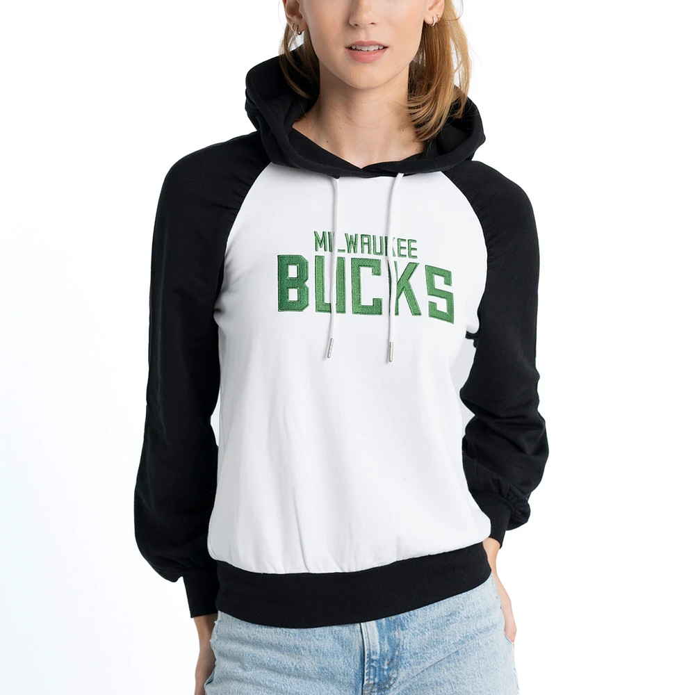 Sweat à capuche Lusso Cream Milwaukee Bucks Marlowe Tri-Blend Raglan pour femmes