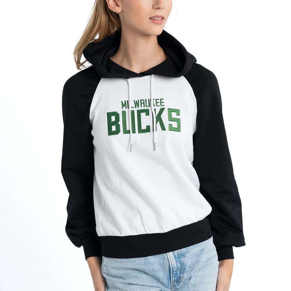 Women's Lusso White Milwaukee Bucks Marlowe Tri-Blend Raglan Pullover Hoodie