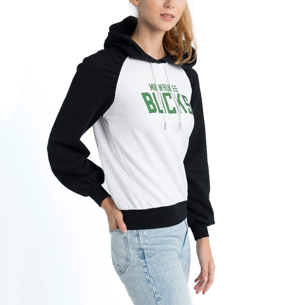 Sweat à capuche Lusso Cream Milwaukee Bucks Marlowe Tri-Blend Raglan pour femmes