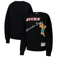 Women's Mitchell & Ness Black Milwaukee Bucks Hardwood Classics Home Team Pullover Sweatshirt