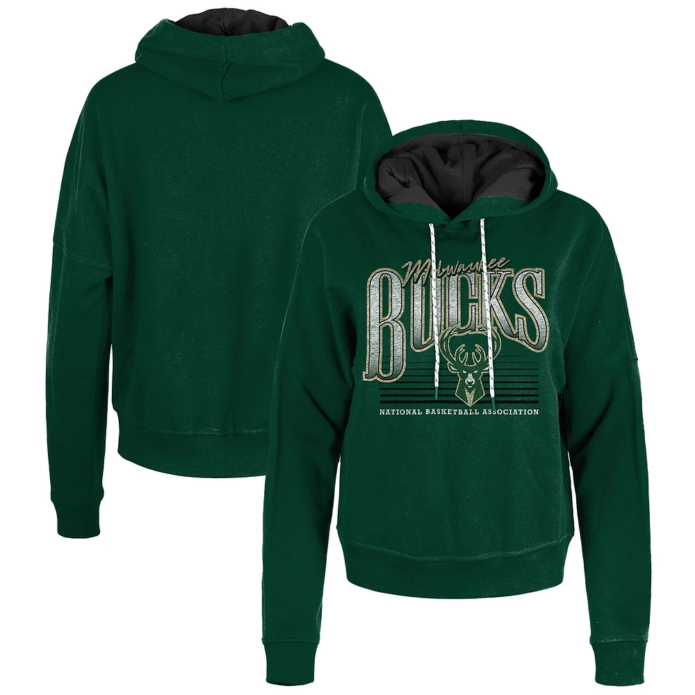 Women's New Era Hunter Green Milwaukee Bucks Boxy Pullover Hoodie