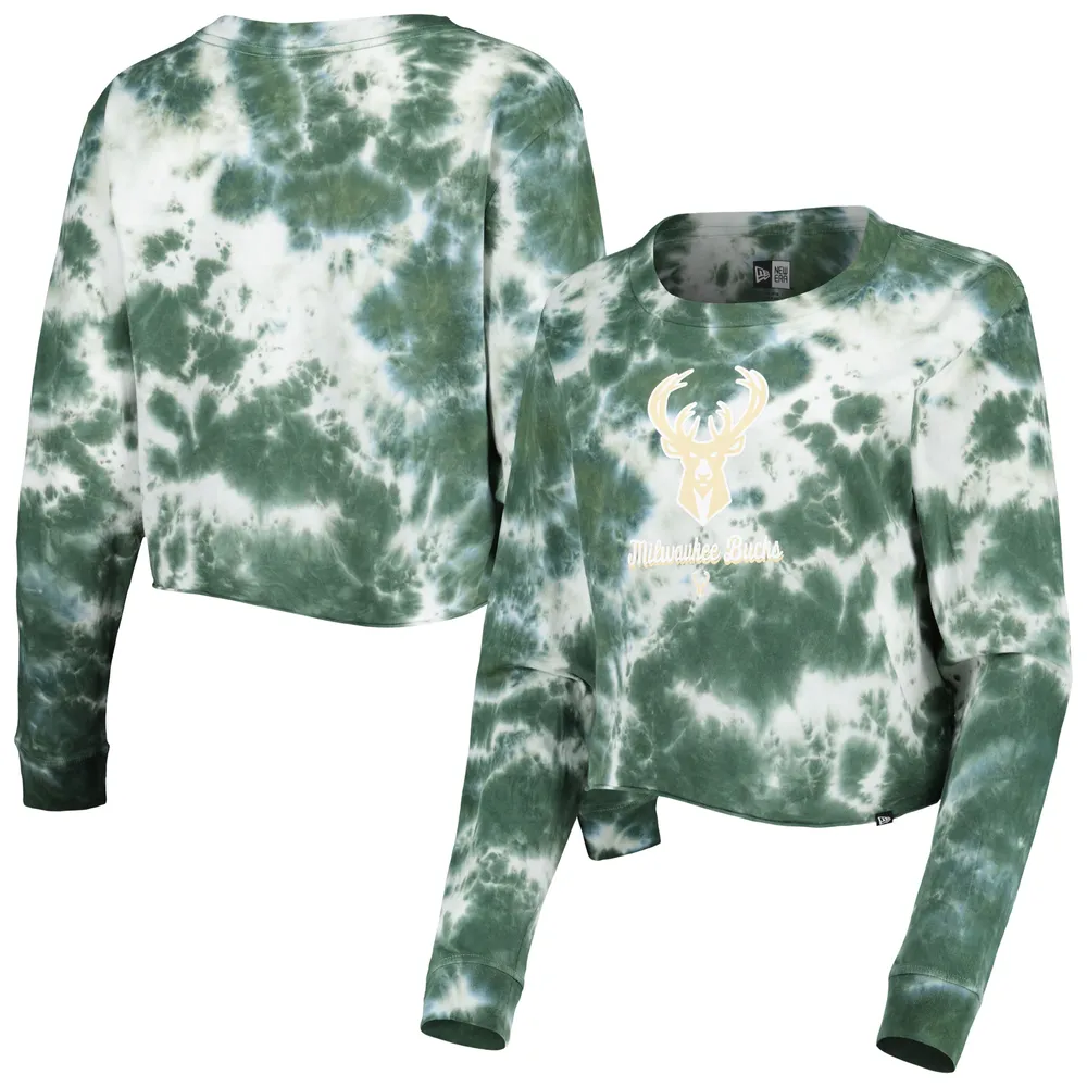 Women's Fanatics Branded Hunter Green/Heathered Gray Milwaukee Bucks Block  Party Striped Sleeve T-Shirt