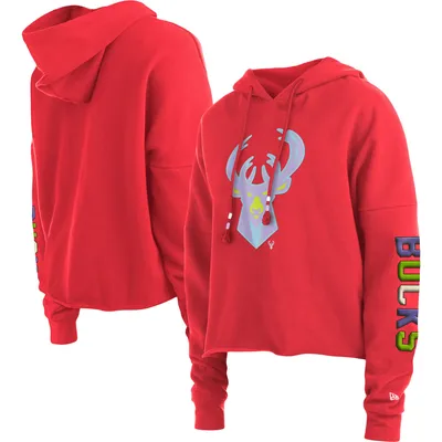 Milwaukee Bucks New Era Women's Color Pack Cropped Top Pullover Hoodie - Red