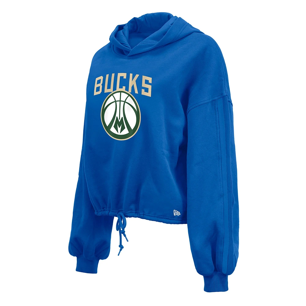 Women's New Era Royal Milwaukee Bucks 2024/25 City Edition Cropped Pullover Hoodie