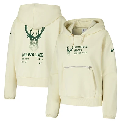 Sweat à capuche Nike Courtside Standard Issue Performance pour femme Milwaukee Bucks Cream