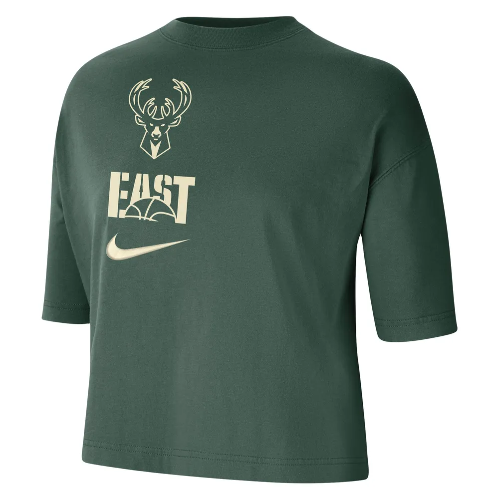 T-shirt droit essentiel des Milwaukee Bucks de Nike pour femme, vert chasseur