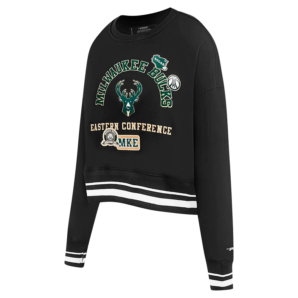 Women's Pro Standard Black Milwaukee Bucks Area Code Cropped Pullover Sweatshirt