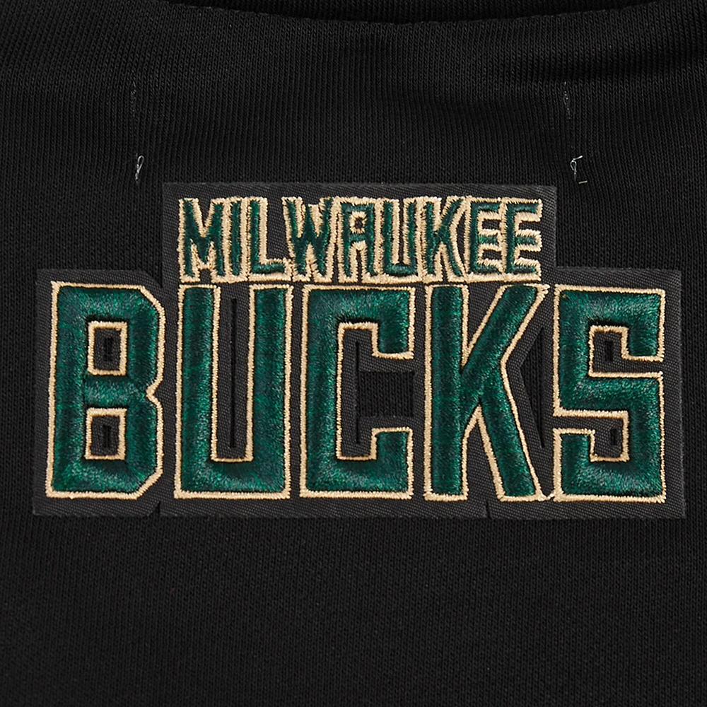 Women's Pro Standard Black Milwaukee Bucks Area Code Cropped Pullover Sweatshirt