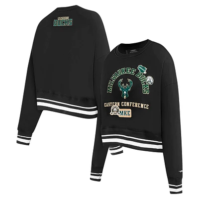 Women's Pro Standard Black Milwaukee Bucks Area Code Cropped Pullover Sweatshirt