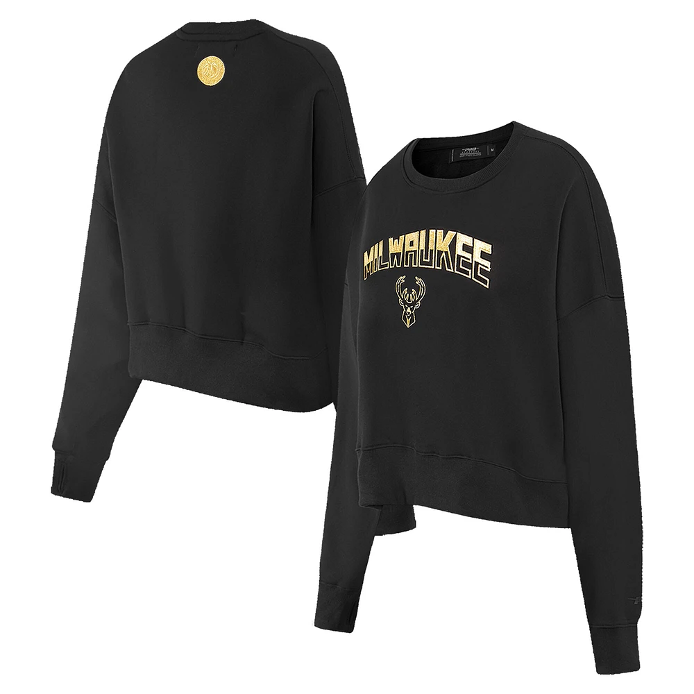 Sweat-shirt court Pro Standard noir Milwaukee Bucks Glam pour femmes