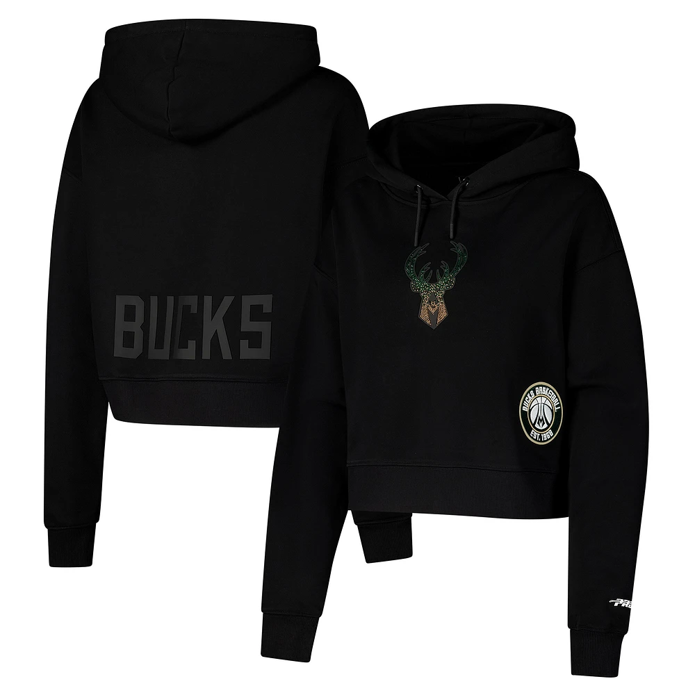 Women's Pro Standard Black Milwaukee Bucks Jewels Cropped Pullover Hoodie