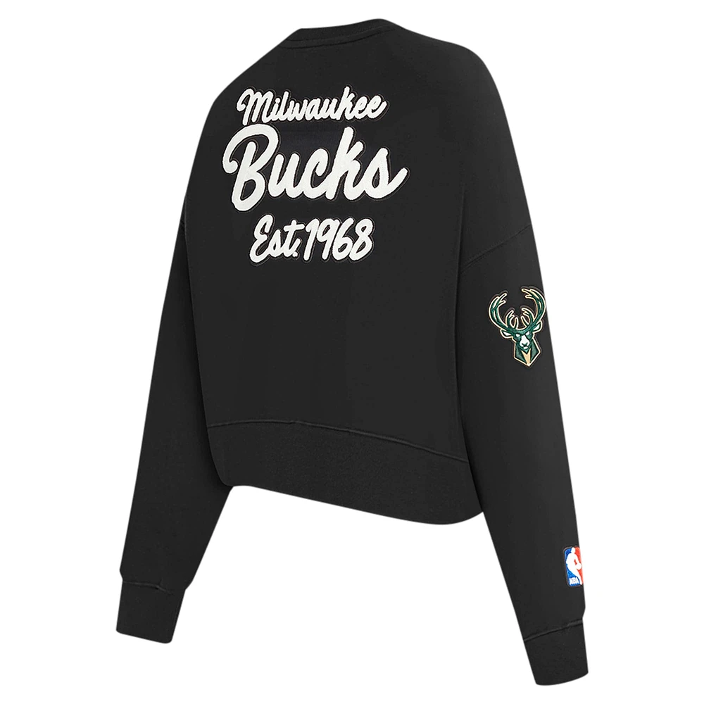 Women's Pro Standard Black Milwaukee Bucks Paint The City Cropped Pullover Sweatshirt