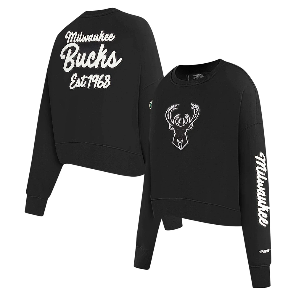 Women's Pro Standard Black Milwaukee Bucks Paint The City Cropped Pullover Sweatshirt