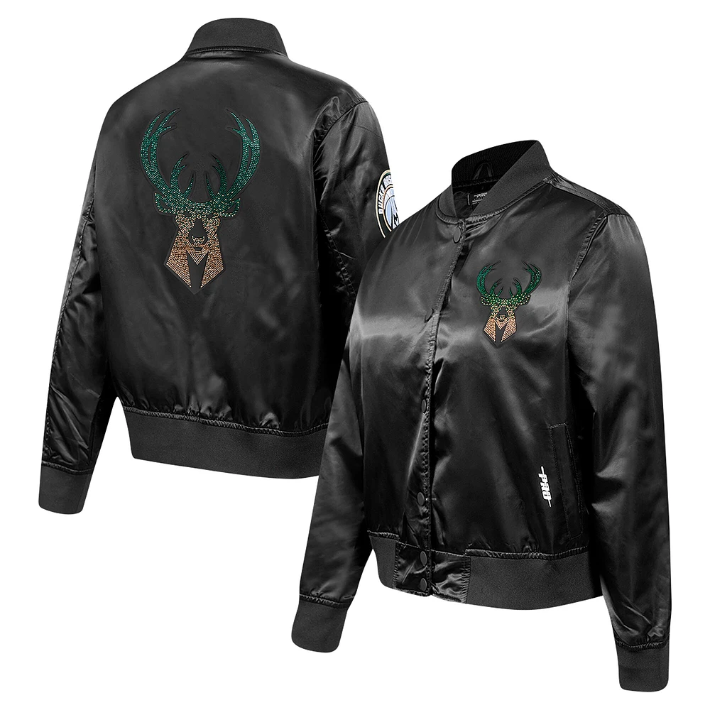 Veste Pro Standard noire à boutons-pression en satin et strass pour femme des Milwaukee Bucks