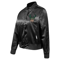 Veste Pro Standard noire à boutons-pression en satin et strass pour femme des Milwaukee Bucks