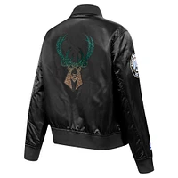 Veste Pro Standard noire à boutons-pression en satin et strass pour femme des Milwaukee Bucks
