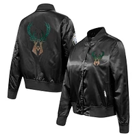 Veste Pro Standard noire à boutons-pression en satin et strass pour femme des Milwaukee Bucks