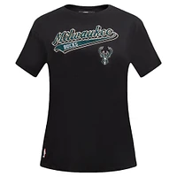 Women's Pro Standard Black Milwaukee Bucks Script Boyfriend T-Shirt