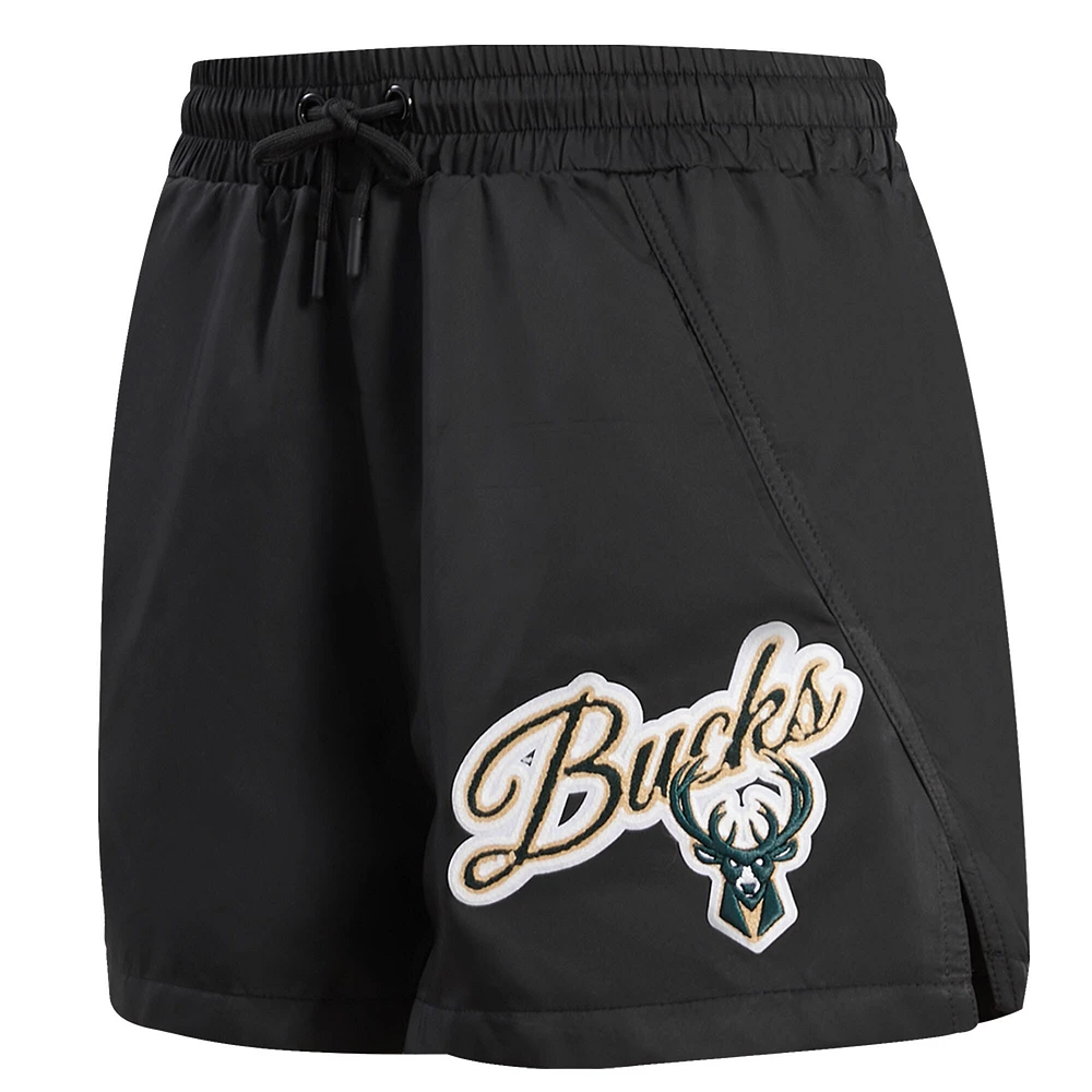 Women's Pro Standard  Black Milwaukee Bucks Script Woven Shorts