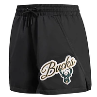 Short tissé Pro Standard noir Milwaukee Bucks Script pour femme